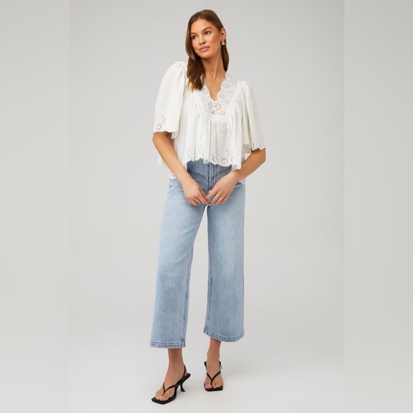 🌻🆕FREE PEOPLE Costa Eyelet Top-Bright White-Size Medium - Picture 2 of 16